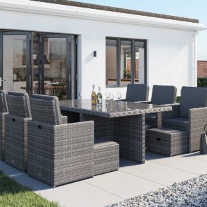 6 Seat Rattan Garden Cube Dining Set in Grey with 6 Footstools - Barcelona - Rattan Direct